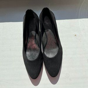 Size 8 Circa Joan & David Black Fabric and Patent Wedge Heels